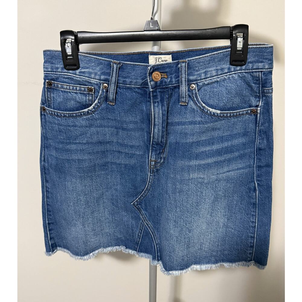 J. Crew Denim Mini Skirt Size 27 Blue Jean Raw Hem
